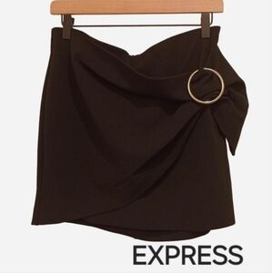 Express Faux Wrap Black Mini Skirt With Silver Ring Sexy Holiday Christmas Party